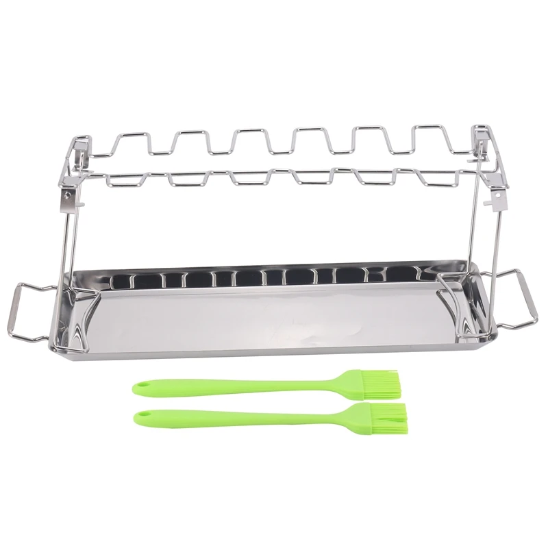 

Chicken Leg Wing BBQ Grill Rack,Stainless Steel Roaster Stand With Drip Pan,Hang Up To 14 Chicken Legs Or Wings