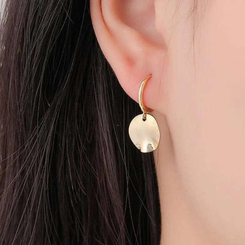 Silver Color Glossy Round Pendant Hoop Earrings for Women New Fashion Dangle Earring Party Jewelry Accessories серьги женские