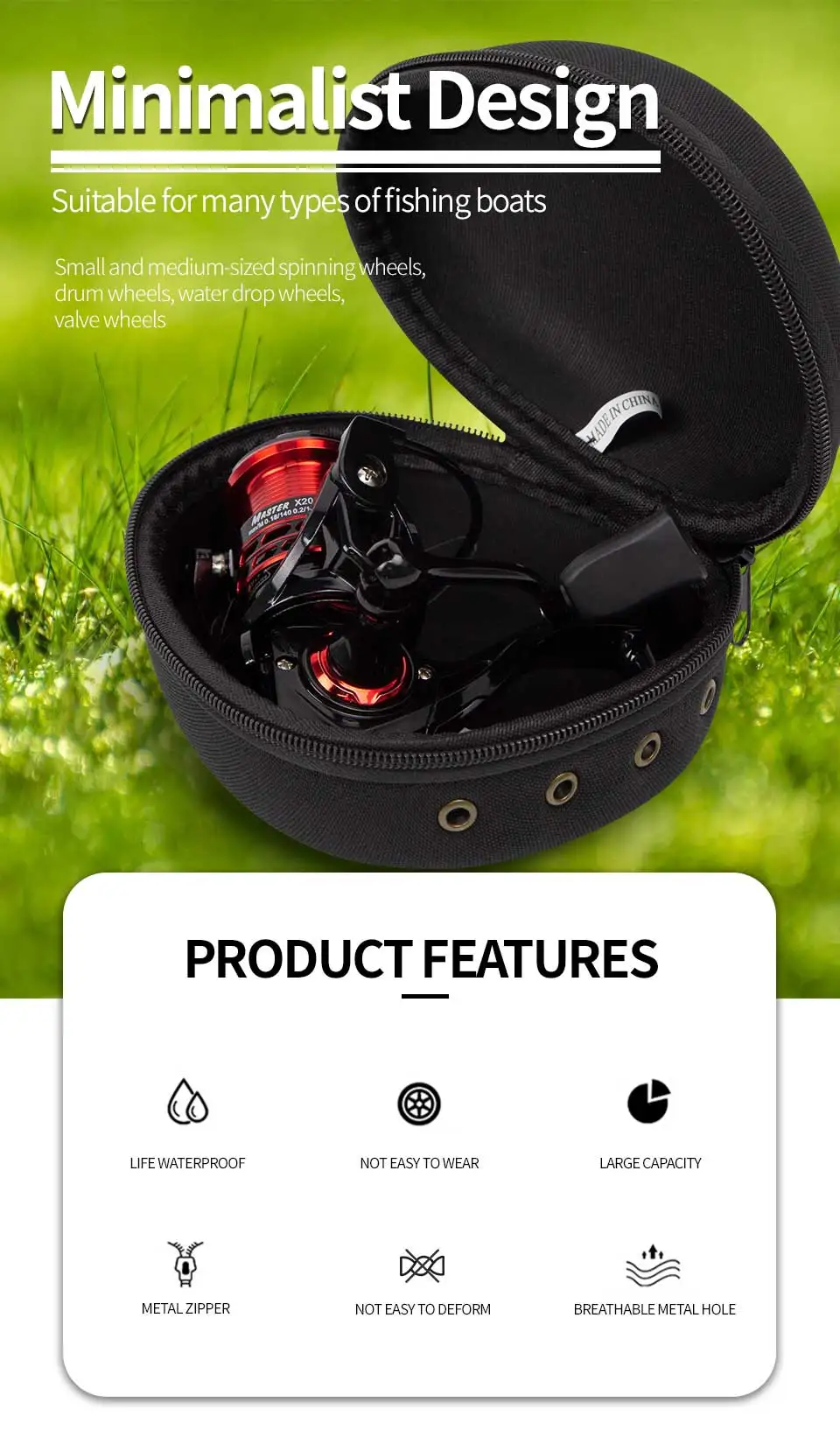 Description Picture 2 of itemPortable Fishing Reel Bag Protective Case Black 15.5cm Waterproof EVA Outdoor Cover Boxs For Spinning Reel Fishing Tools Tackles