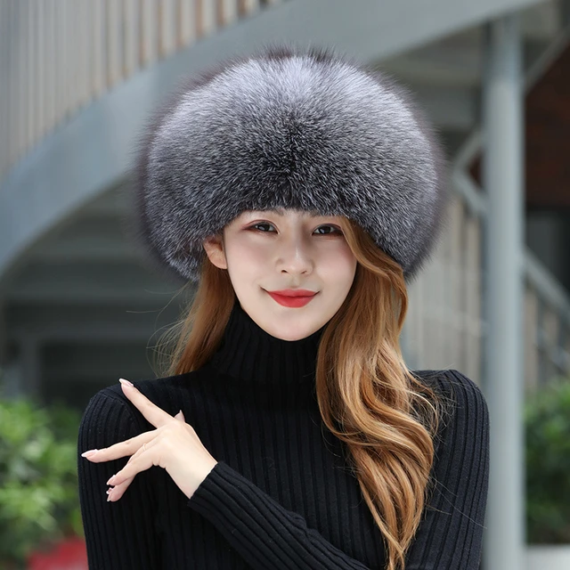 100% de piel de zorro Natural gorro ruso Ushanka para mujer, gorro cálido y  esponjoso con cola de estilo Popular, gorro de piel Real a la moda para