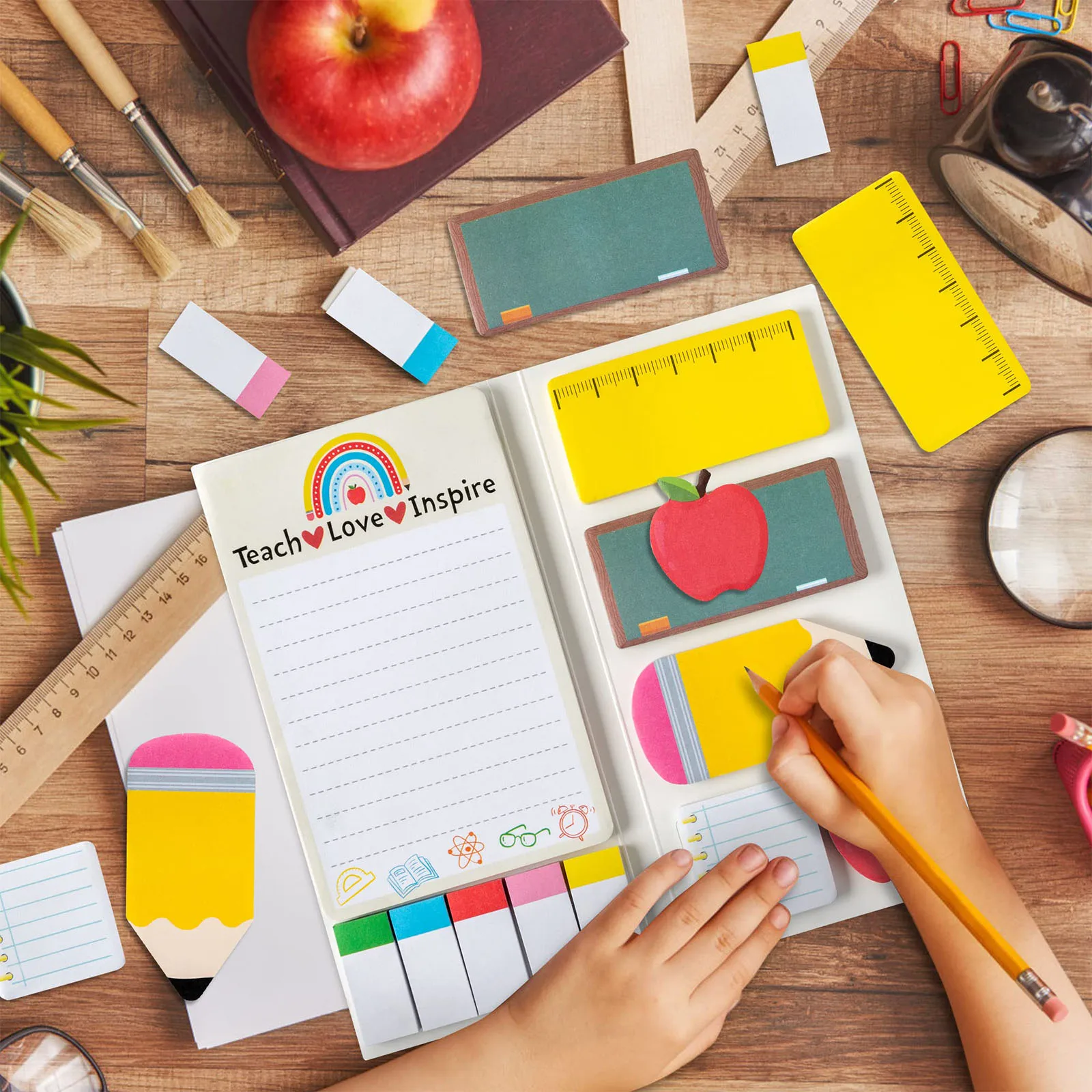 Teaching is A Work of Heart Sticky Notes Set Blackboard Self-Stick Note Pads Teacher Appreciation Gift Writing Memo Pads School 4