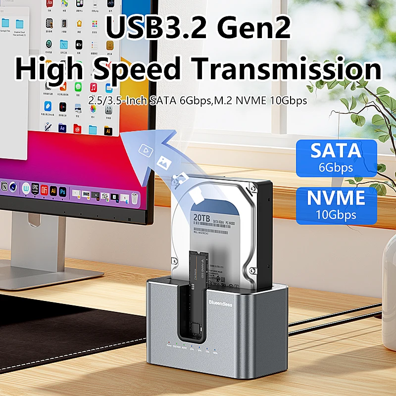 블루엔들리스 오프라인 복제 기능 M.2 NVME to SATA 2.5 3.5 2.5/3.5 인치 SSD HDD 복제 도킹 스테이션 인클로저 어댑터