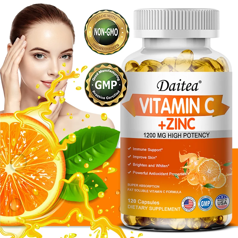 

Vitamin C Immune Support Supplement with Zinc, Natural, Vegan, Organic Whole Food, Promotes Immune, Brain and Skin Health