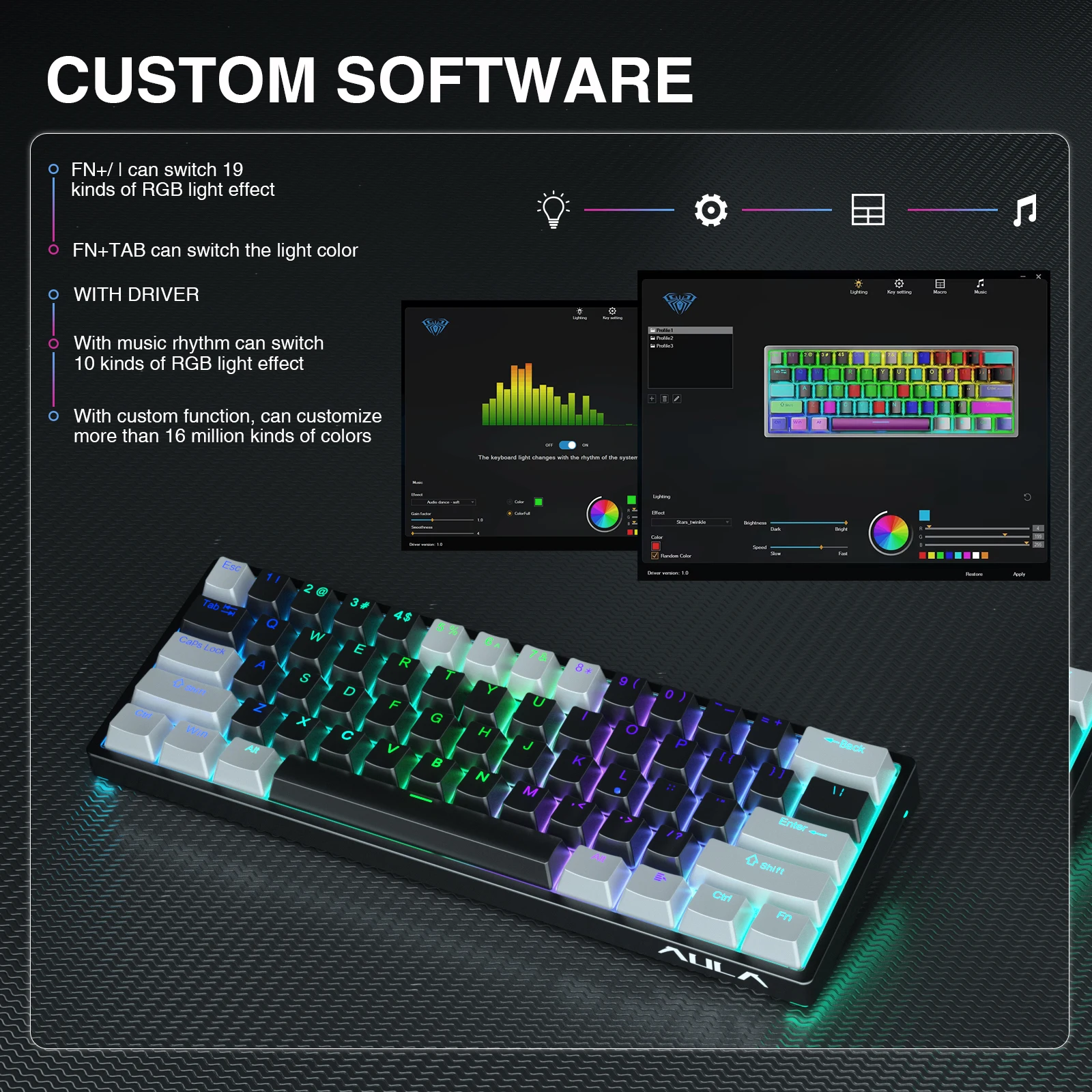 Teclas Teclado com Fio Mecânico Teclado de Jogos Hot-swap Software Personalizado para Tablet Laptop 60 Layout Rgb Backlit Aula-f3261 61 - Imagem 2