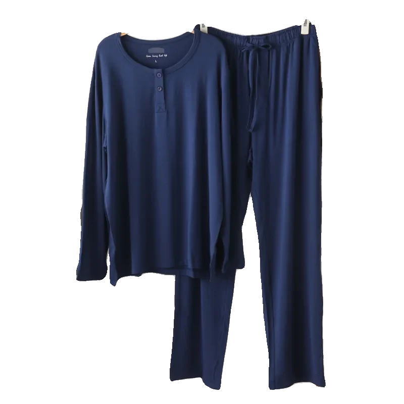 Pajama sets for men Bamboo fiber thin modal pullover long sleeve trousers nightclothes home wear Breathable spring pijamas