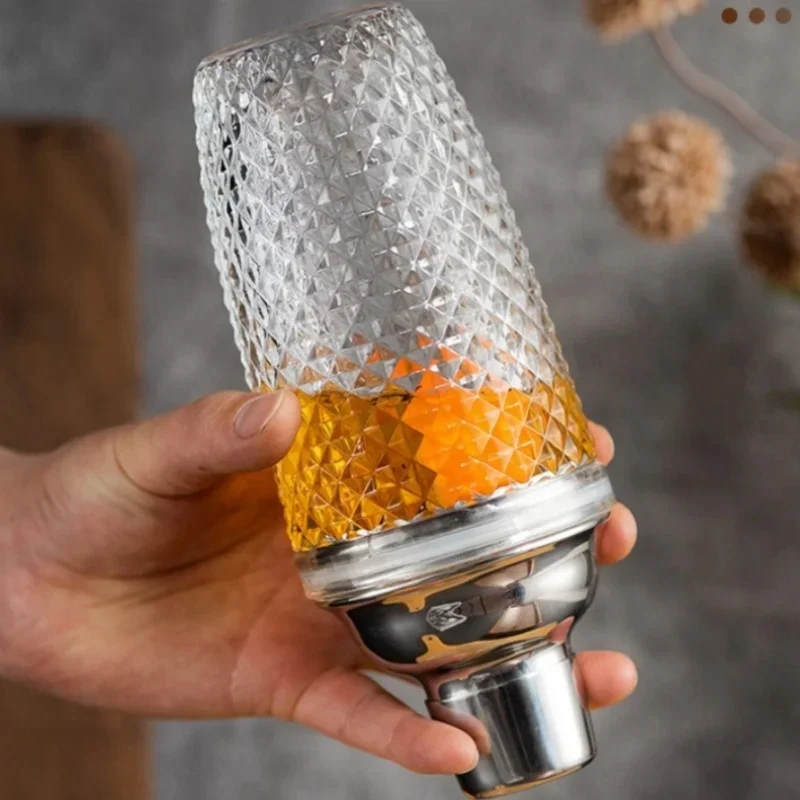 Glass Cocktail Shaker Martini Mocktail Making Set with Leakproof Metallic Steel Lid Strainer for Home Use Bar Cart Gadget