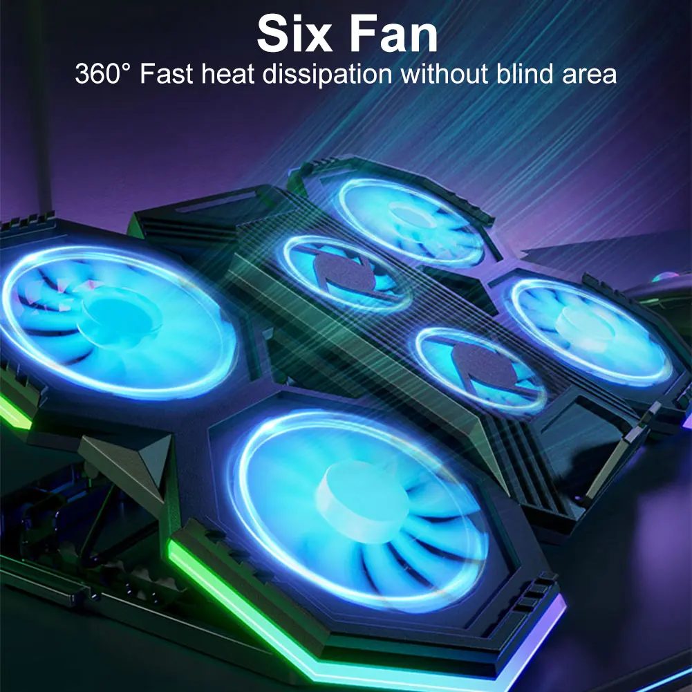 Laptop Cooling Pad For 12-21 Inch Laptop Cooler Stand Height Adjustable External Cooler With 6 Fans For Gaming Notebook Laptop