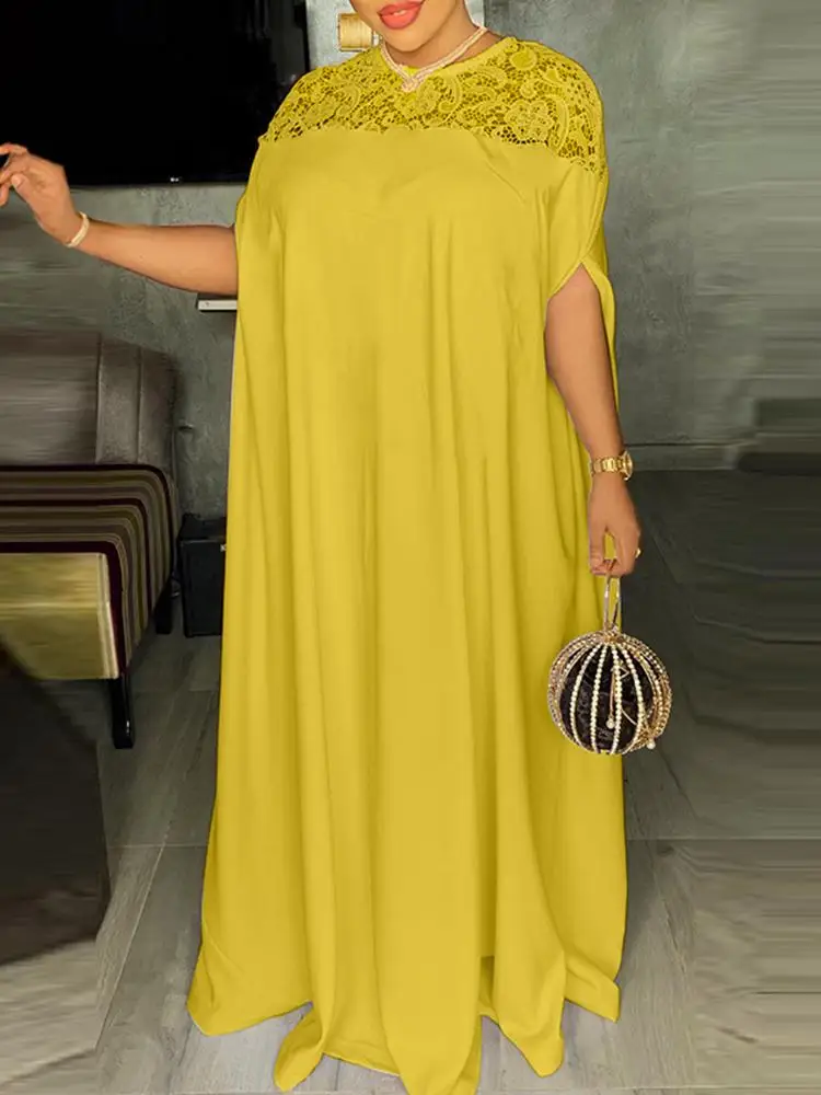 VONDABohemianPartyMaxiDressWomenShortSleeveLacePatchwork