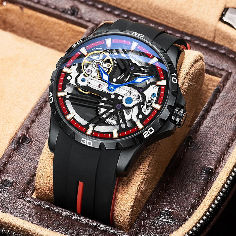 AILANG Top Luxury Brand Men Sport Waterproof Automatic Mechanical Watches Luminous Skeleton Men's Watch Silicone Strap Reloj