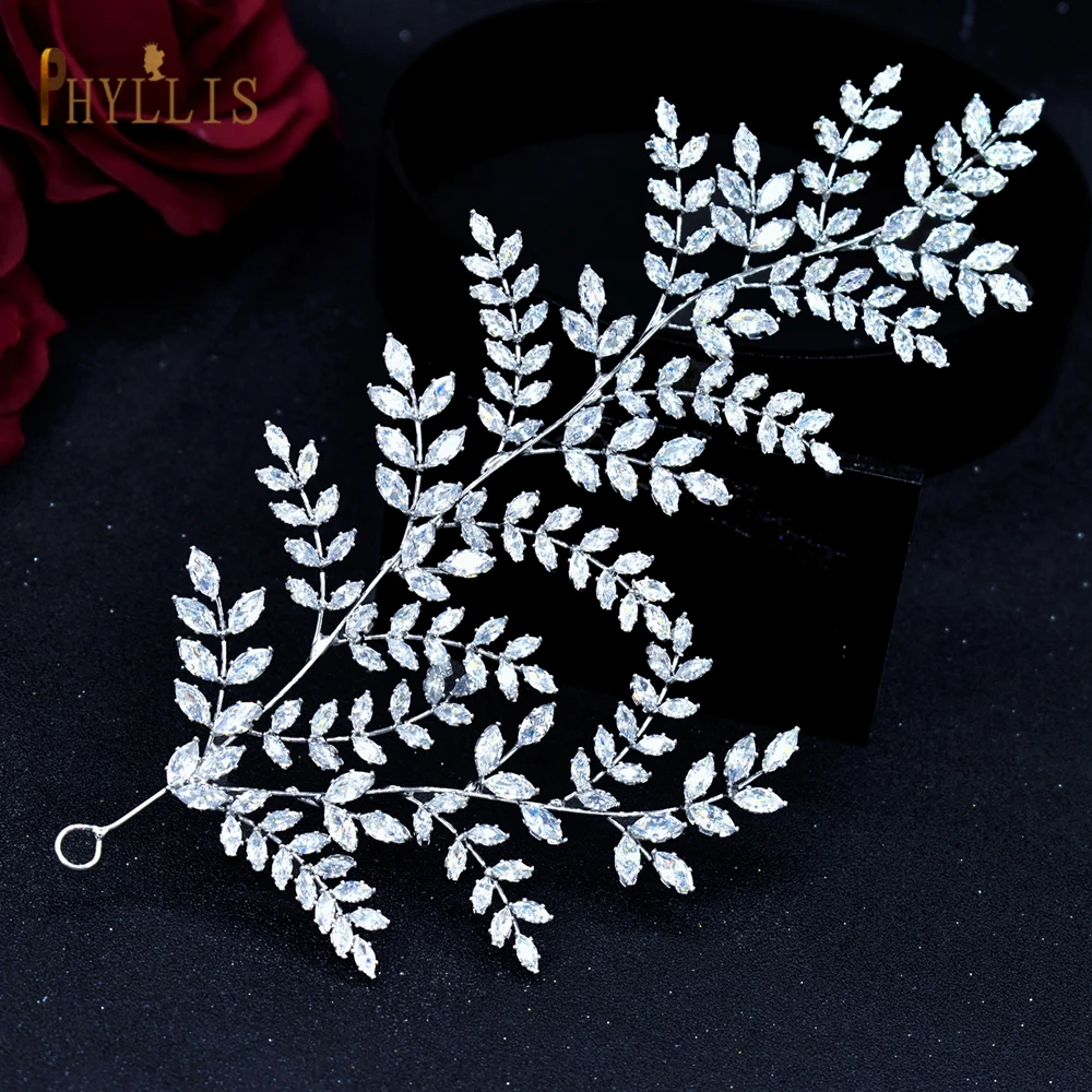 A285 Pageant Wedding Headband Silver Leaf  Headpiece Zircon Wedding Hairbands for Women Fashion Tiaras Bridal Hair Accessories