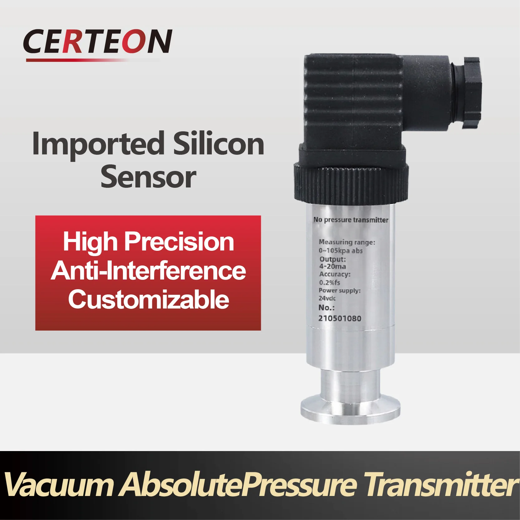 Pressure Sensor Vacuum Pressure Transmitter KF16 4-20mA 0-10V RS485 Absolute Pressure Sensor High Precision Industrial Vacuum Gauge