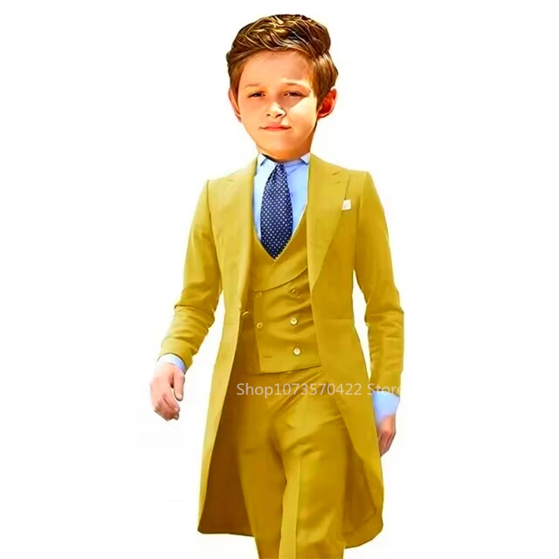 Tailcoat Boy Suits Costume 3 Pieces Child Royal Blue Jacket Vest Pants Flower Boys Formal Party Suit Kids Wedding Suit Tuxedos