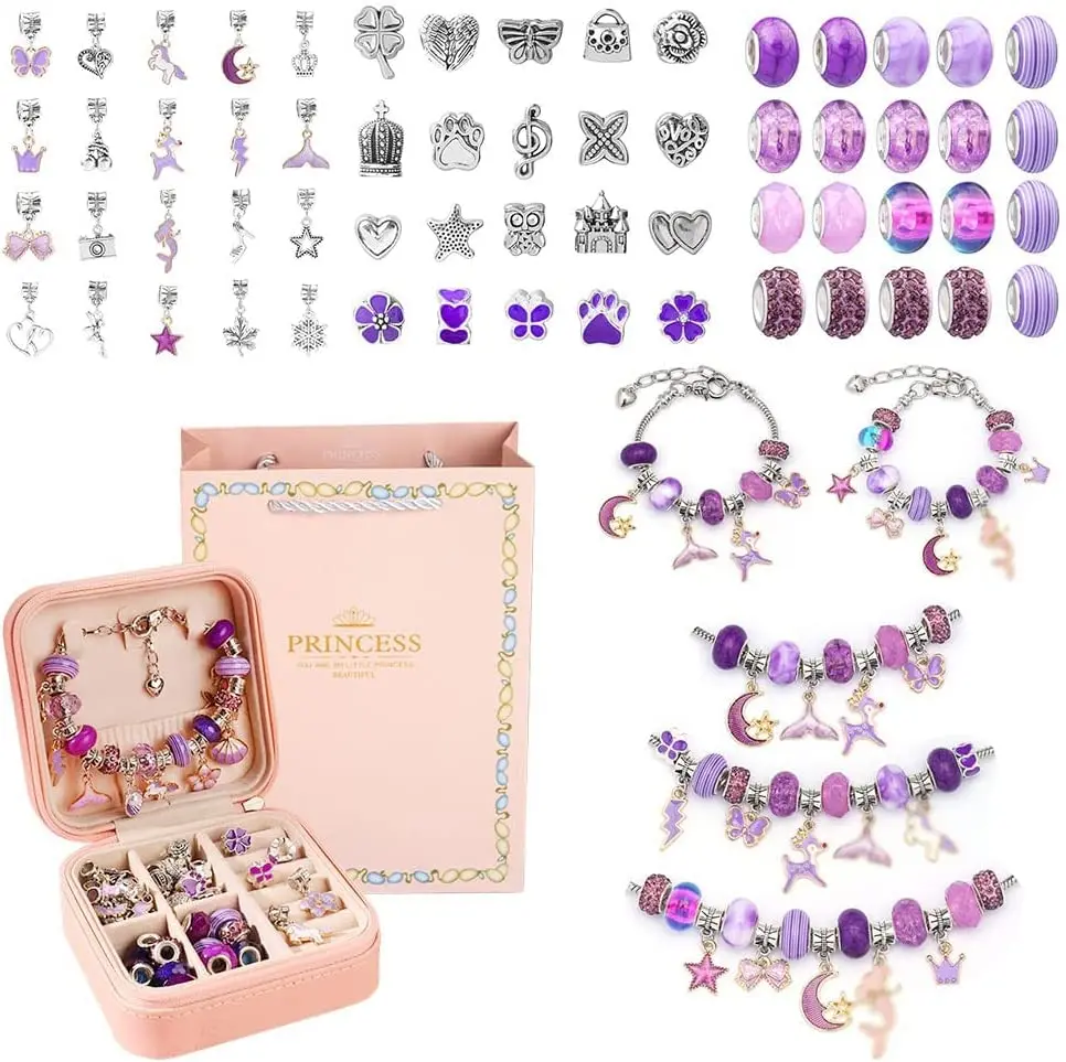 Charm Bracelet Making Kit For Girls,gift Box 66 Pcs Of Jewelry Making