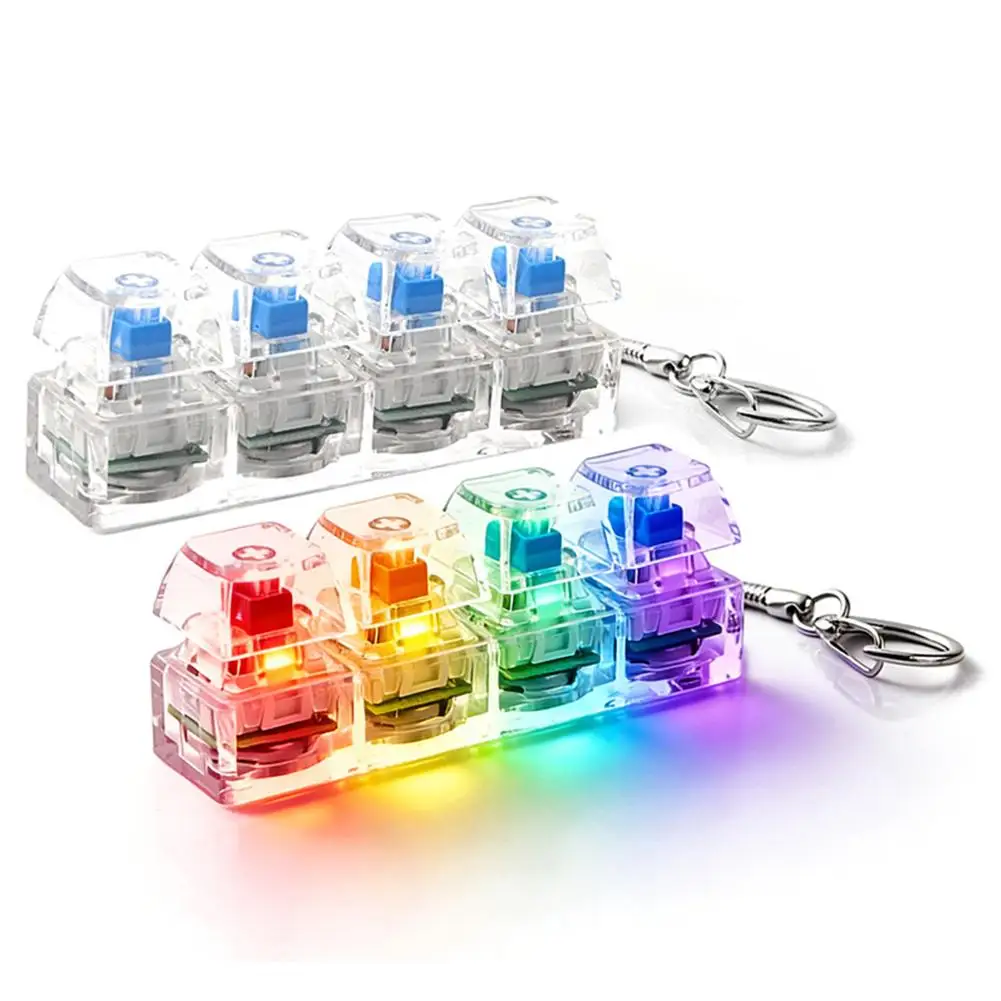 휴대용 RGB 손가락 클리커 키체인, 패션 4버튼 클리커 장난감, 라이트-메카니컬 스위치 스트레스 해소 장난감 (성인용)