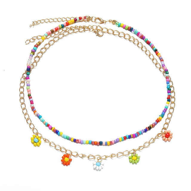 GAIRU 2022 New Creative Simple Temperament Ladies Jewelry Bohemian Pearl Flower Rice Bead Necklace Two-piece Set
