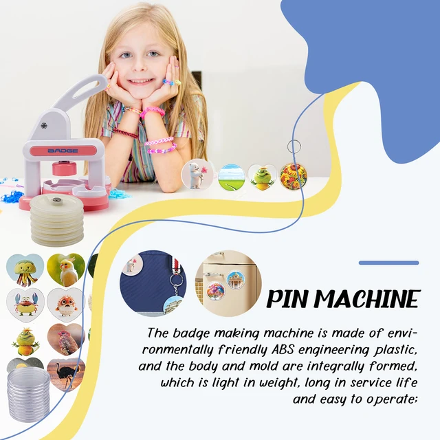 Button Maker Machine Installation-Free DIY Button Pin Maker Machine Badge Press Machine Blue Easy to use Great gift