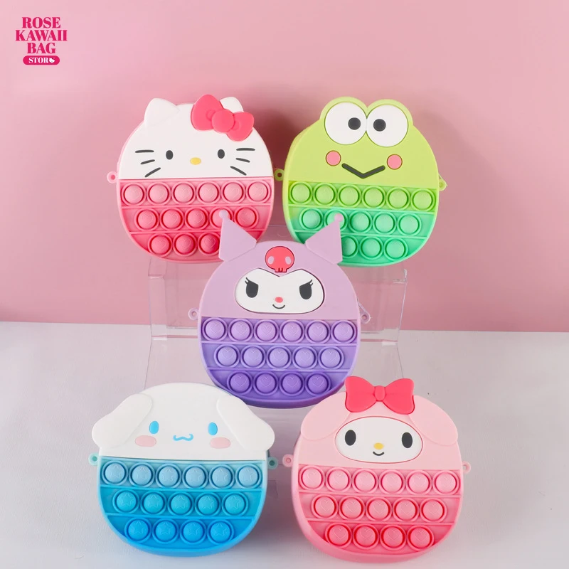 

Hello Kitty Bag Kawaii Sanrio Crossbody Bag Silicone Waterproof Decompression Girl Cute Melody Kuromi Crossbody Bag for Children
