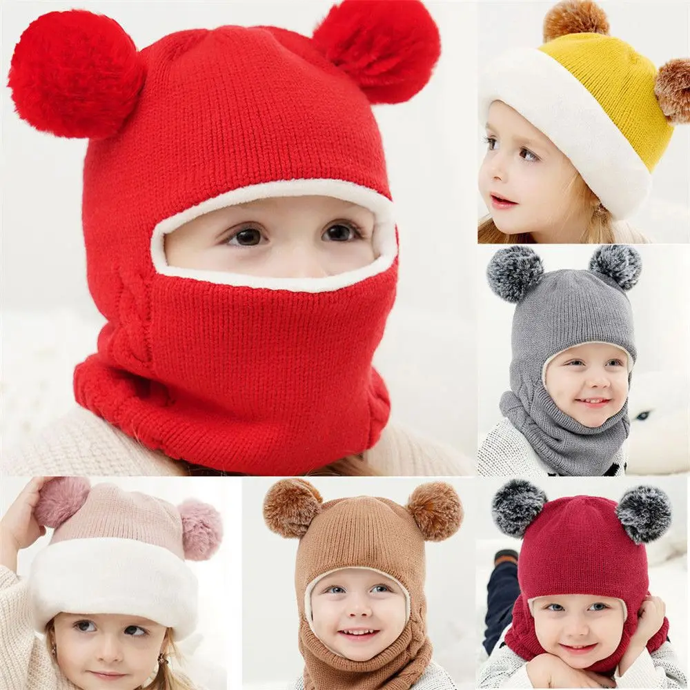 

Baby Beanies Hat Pompom Winter Children Hats Cute Knitted Cap Scarf For Kids Girls Boys Warm Fleece Lining Earflap Caps