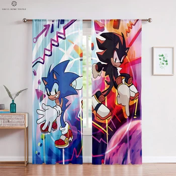 Cartoon 3D Printing Polyester Fiber Window Curtains, Children's Room Decoration, Rod Pocket, 2 Pcs