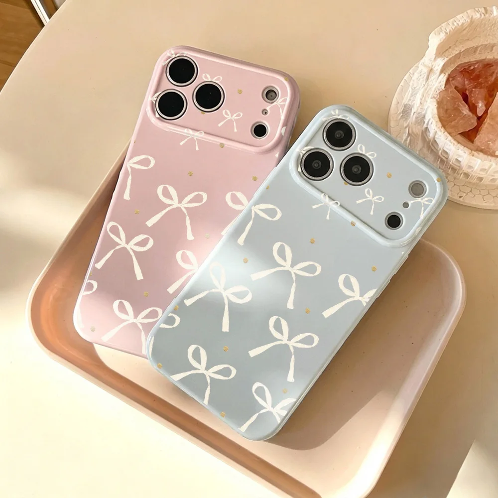 Elegant Cream Bow Phone Case with Gold Dot Accents