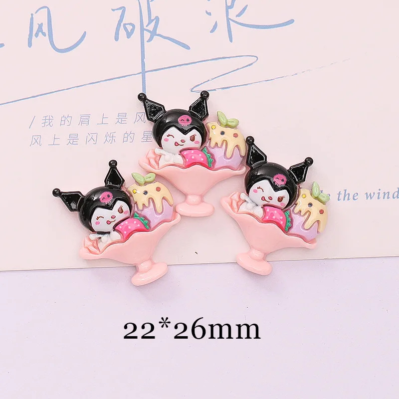 10개입 귀여운 광택 표면 고양이 디저트 아이스크림 시리즈 레진 플랫백 장식품 DIY 리본 장식 액세서리 공예품 A3