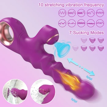 3 in 1 Sucking Thrusting Vibrator for Women Clitoris Sucker Stimulator Heating Dildo Vibrators Female Sex Toys for Adults 18 3