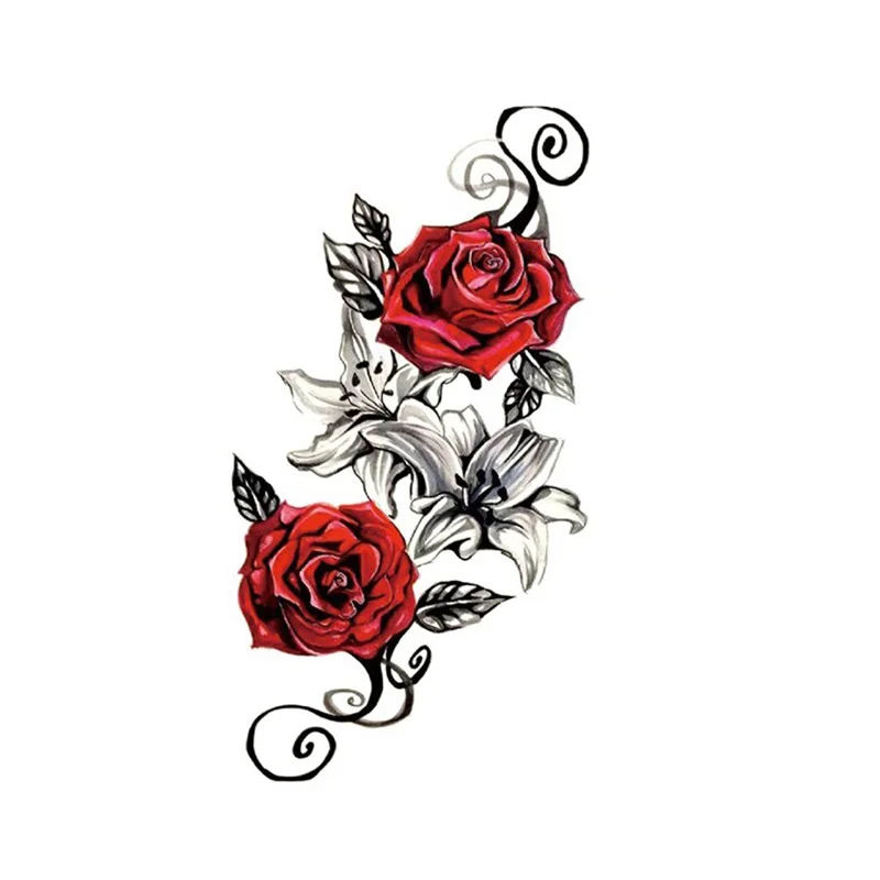 Flower Arm Temporary Tattoo Stickers Big Flower Rose English Body Arm Chest Mark-covering Waterproof Simulation Tattoo Stickers