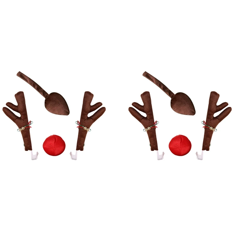 

2X Reindeer Decoration Vehicle Nose Horn Costume Set Rudolph Christmas Reindeer Antlers Red Nose Ornaments Elk Antlers