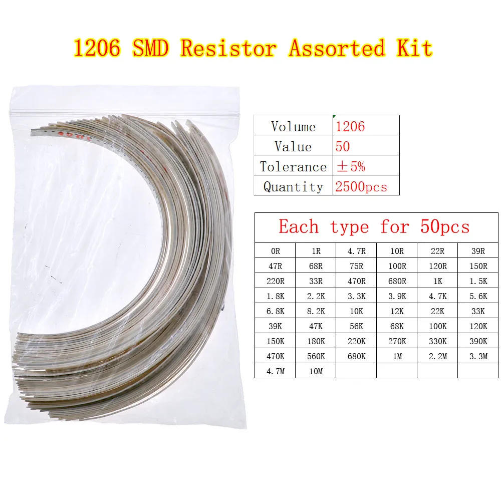 0402 0603 0805 1206 2512 SMD Chip Fixed Resistor 0ohm-10Mohm Assortment Kit carbon film resistors kit resistor assortment