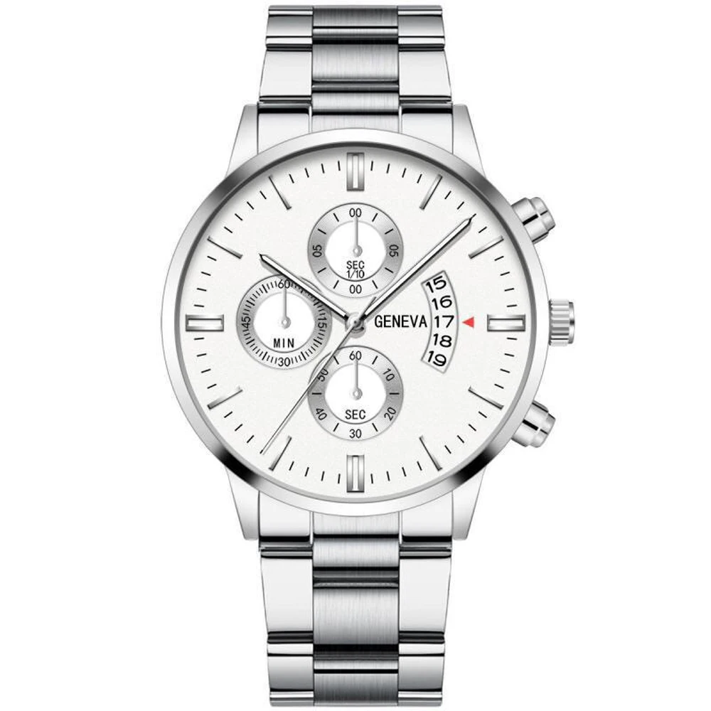 Geneva-Reloj de pulsera de acero inoxidable para hombre, accesorio de pulsera resistente al agua con tres ojos, estilo militar, nuevo