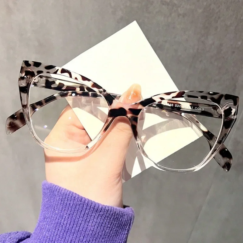 Women Glasses Frame Cat Eye Flat Mirror Retro Anti Blue Light Fashion Eyewear