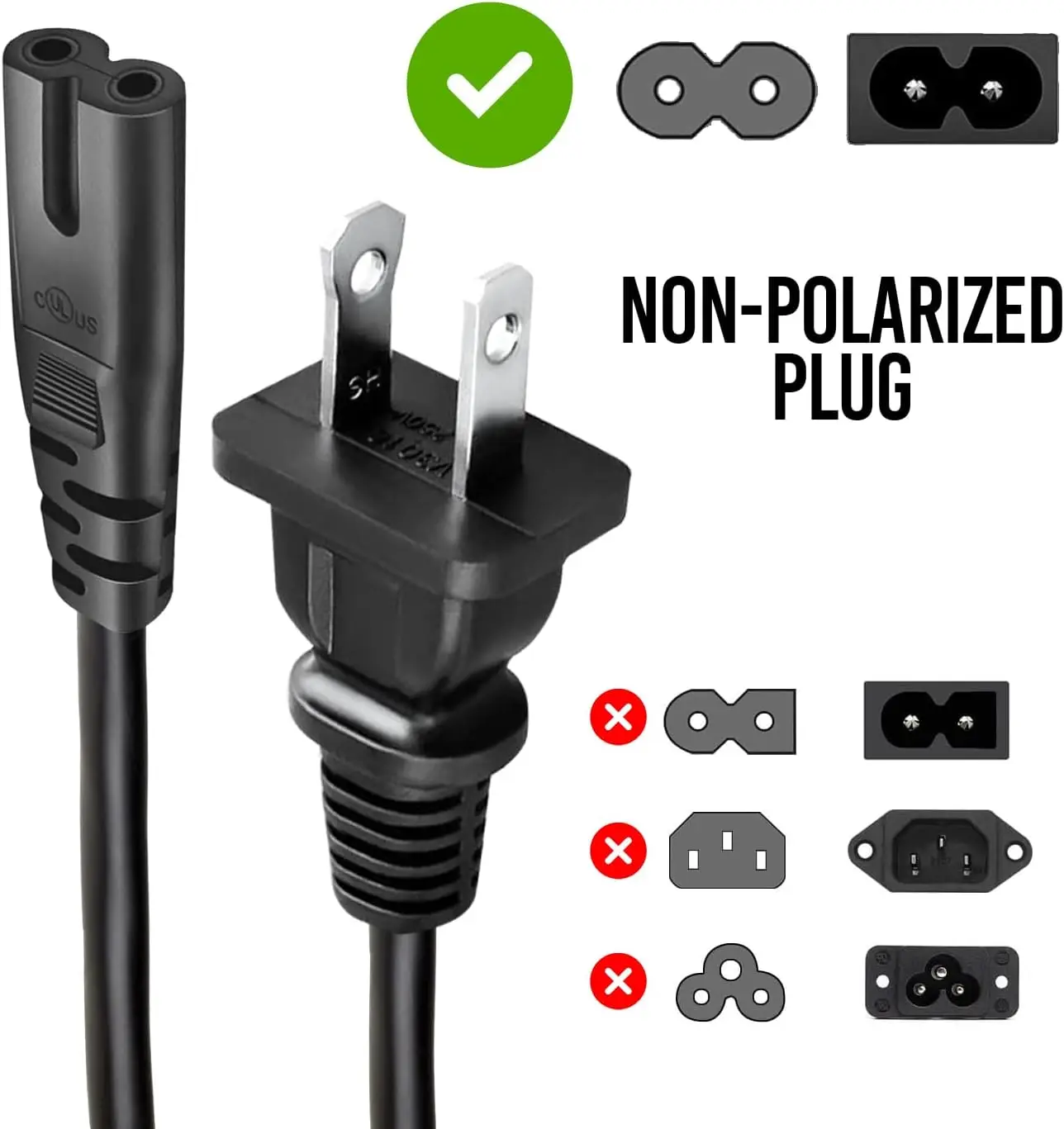 European 2-Pin IEC C7 Power Cord