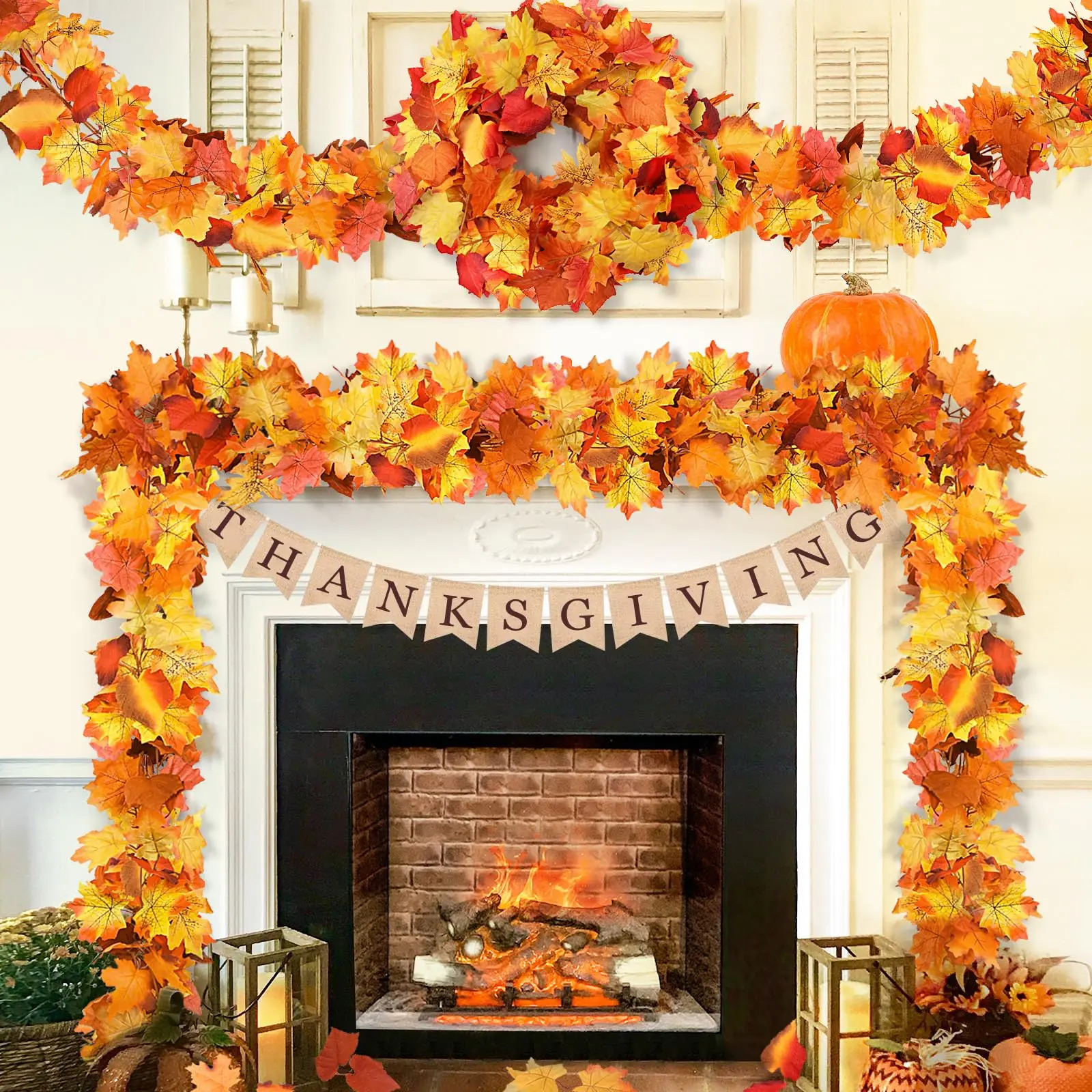 1.7m Artificial Plants Hanging Maple Leaves Fall Garland Vines for Fireplace Home Thanksgiving Halloween Party Decoration Autumn