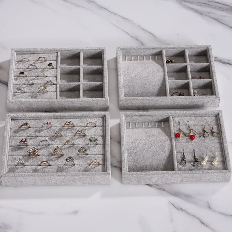 Velvet Jewelry Display Tray Case Stackable Exquisite Jewellery Holder Portable Ring Earrings Necklace Organizer Box Hot Sales