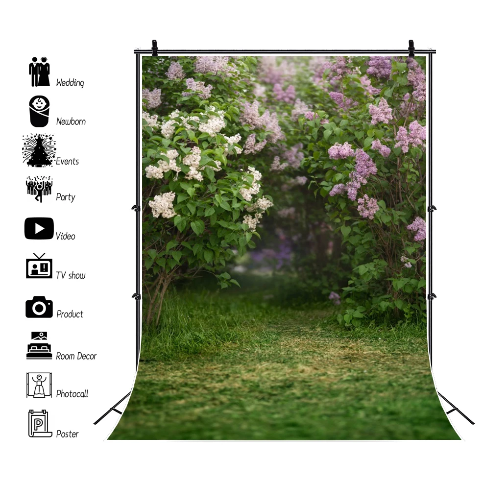 Laeacco Brick House Flowers Yard Arch Gate Photo Backdrop