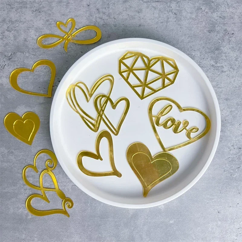 10 Pezzi Decorazioni Per Torta In Acrilico A Forma Di Cuore – Set Oro, 16x10,7 Cm, Per Matrimoni E Compleanni (Stile A) - 2