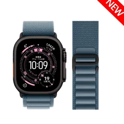 Premium Nylon Alpine Watch Strap Bracelet for S10 - 46 42 44 45 49mm (Light Blue - black)