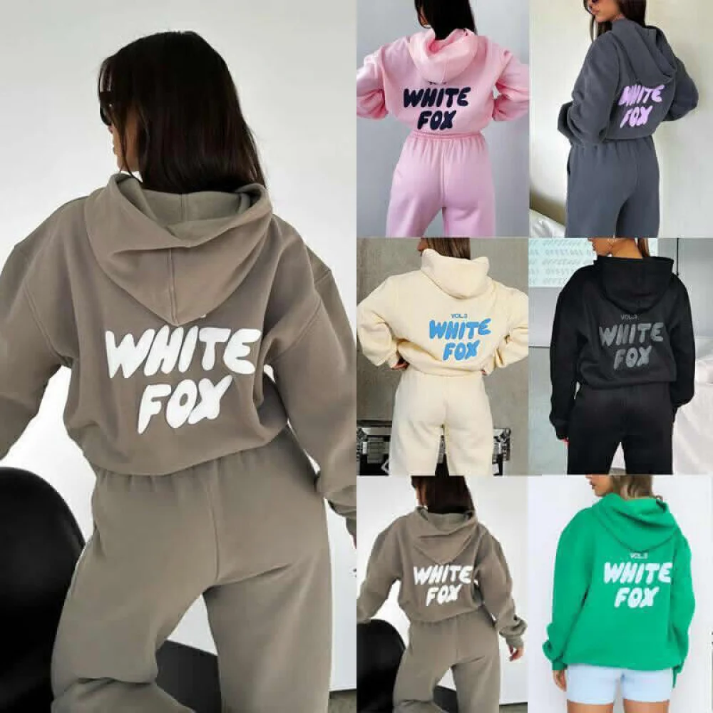 White Fox Hoodies Tracksuit Set Sweatshirt Sweatpants Womens 2 Piece