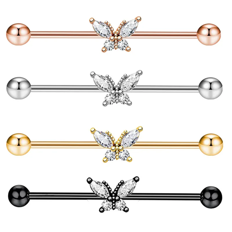 1PCS Stainless Steel Butterfly Industrial Piercing Barbell 14G Star Industrial Earring Tragus Cartilage Jewelry Rings