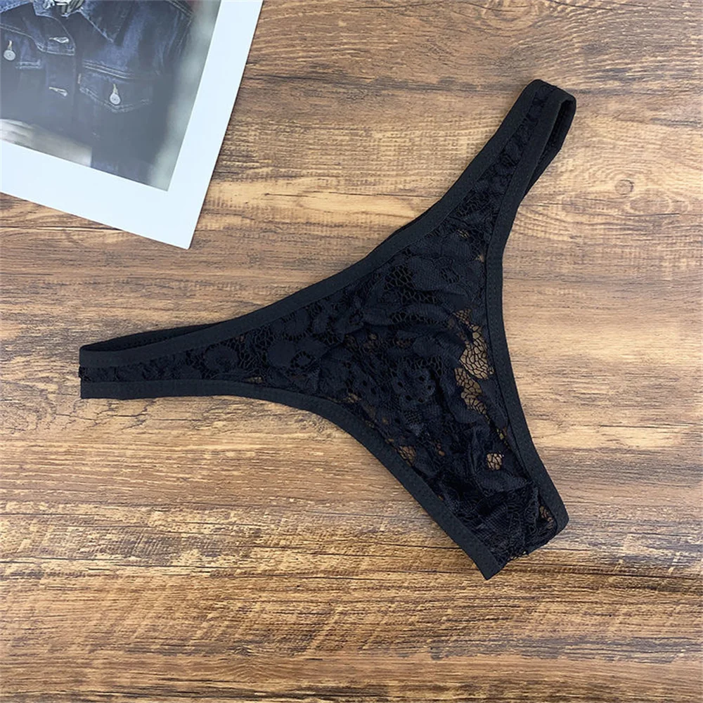 Mens Sexy Lingerie Lace Thong G string Black