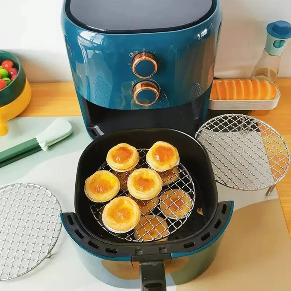 Portable Air Fryer Rack Stackable Round Stainless Steel Grid Grill BBQ Net with Foot Durable Cooling Rack Steam Baking Rack