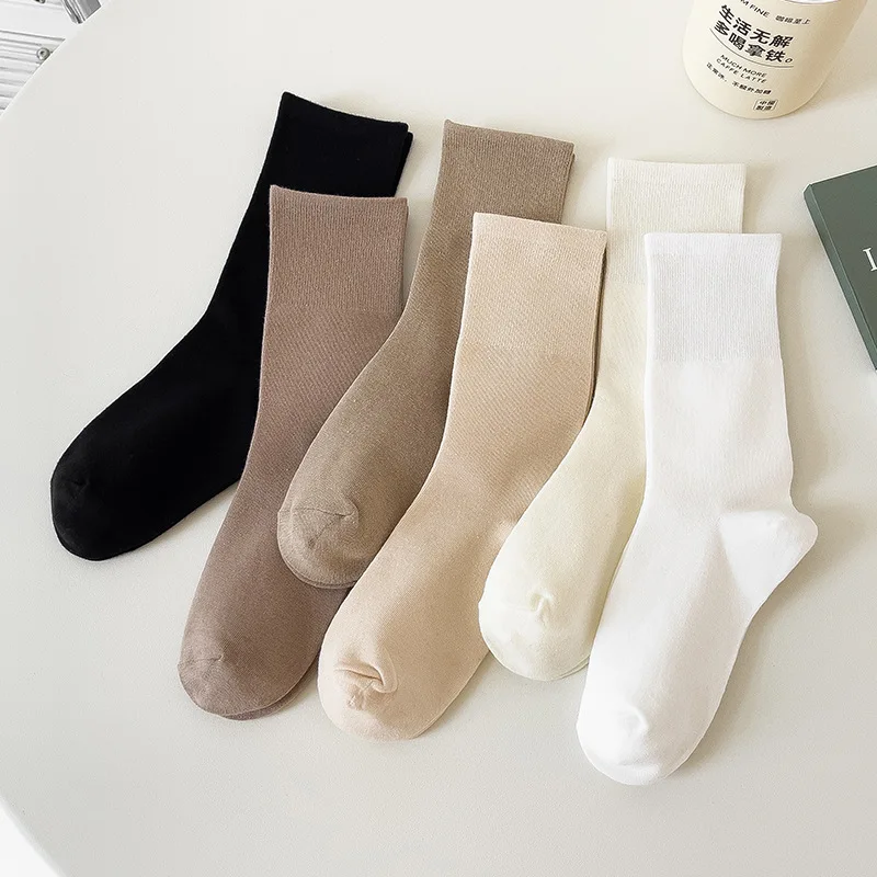 

Lovers' Socks Women's Spring and Autumn Milk White 6 Pairs Solid Color Stockings Girl Women Socks Wholesale