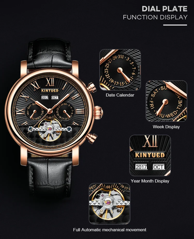 KINYUEDTop Brand Luxury Gold Hollow out Automatic Mechanical Business Waterproof Luminous needle Clocks Men's Watches Auto Date