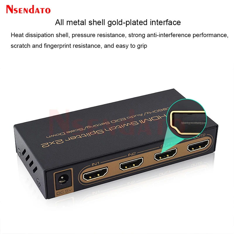 HDR HDMI 4K Splitter 2x2 4Kx2K 60Hz 2 In 2 Out HDMI Switcher Converter with Audio EDID Scaler Down For TV Dolby Monitor PS4 XBOX