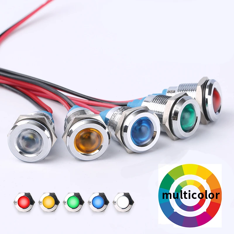 LED Indicator Light 1pcs 6mm 8mm 10mm 12mm Metal Waterproof IP67 Signal Lamp Pilot Wires switch 6V 12V 24V 220V Red Blue