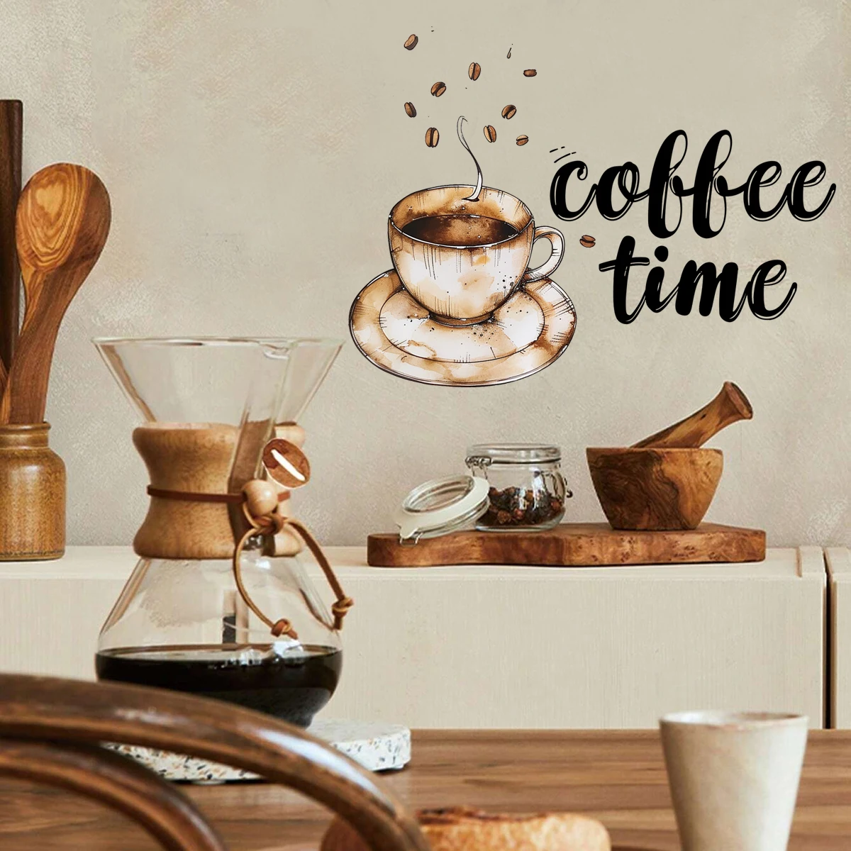 Coffee Time Wall Sticker Coffee Beans Retro Style Cafe Wall Decoration Sticker 1pc