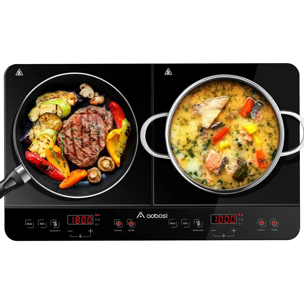 Double Induction Cooktop Burner with 240 Mins Timer, 1800w 2 Induction Burner with 10 Temperature 9 Power Settings