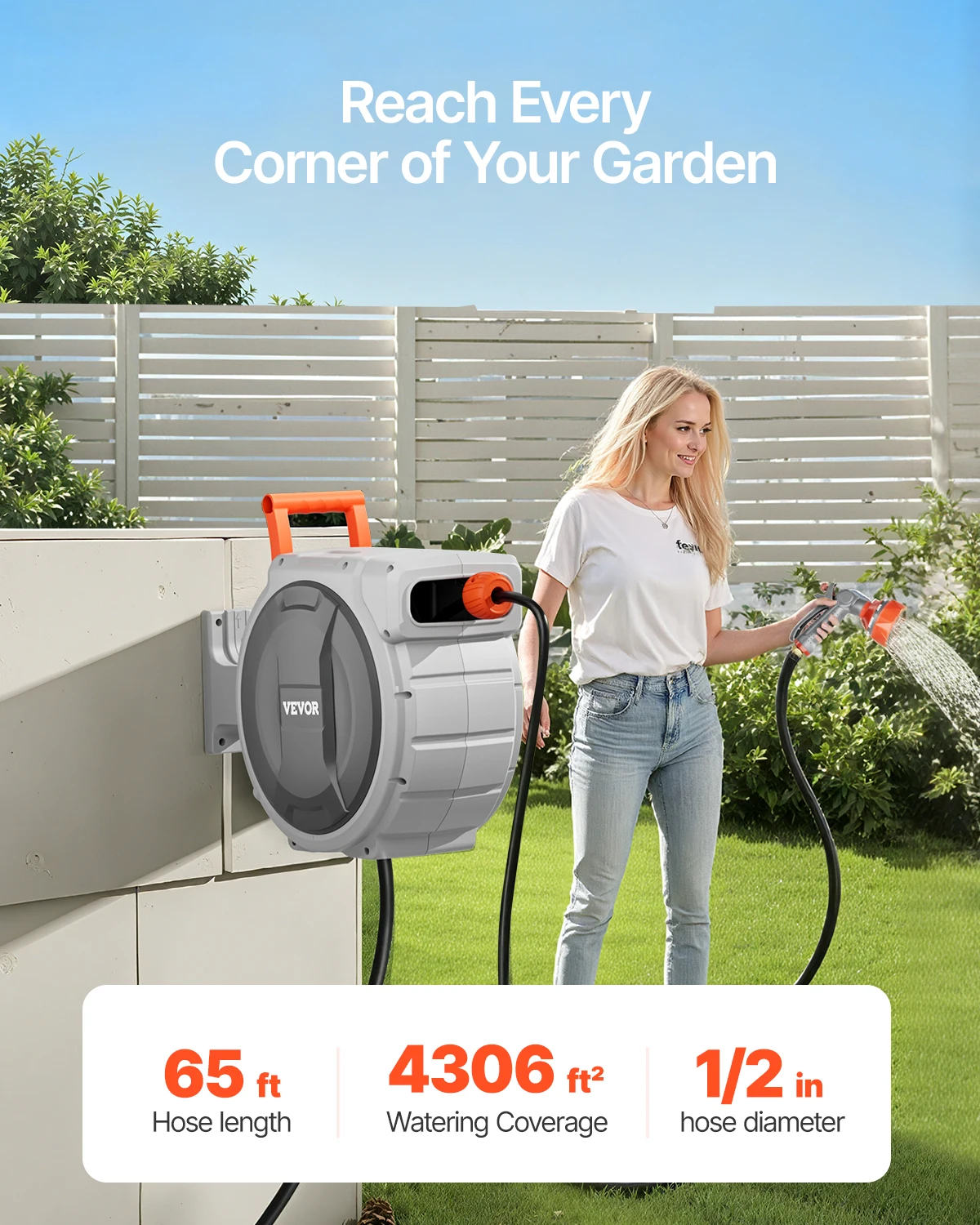 Retractable Garden Hose Reel Wall Mounted Hose Reel Heavy Duty Garden 9 Patterns Nozzle Swivel Bracket SucceBuy