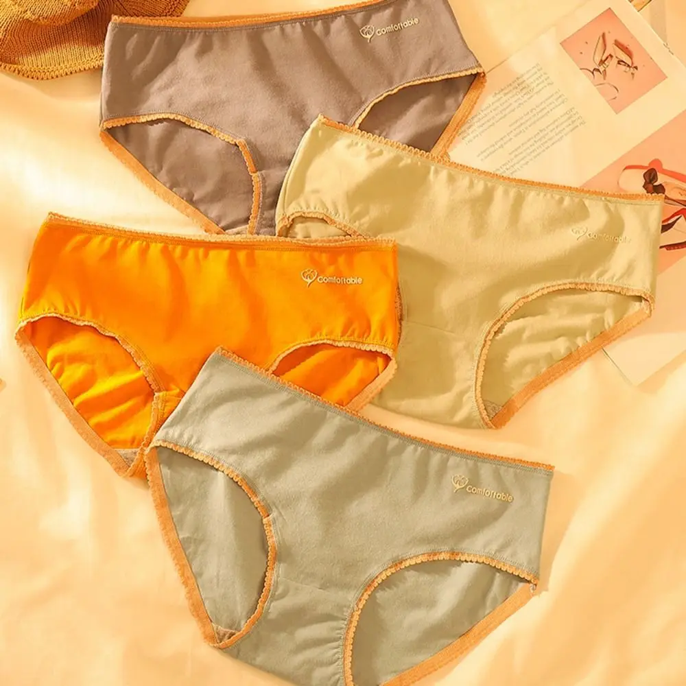 

Japanese Solid Color For Girls Mid Waist Antibacterial Bottom Cotton Women Panties Plus Size Briefs Korean Underwear
