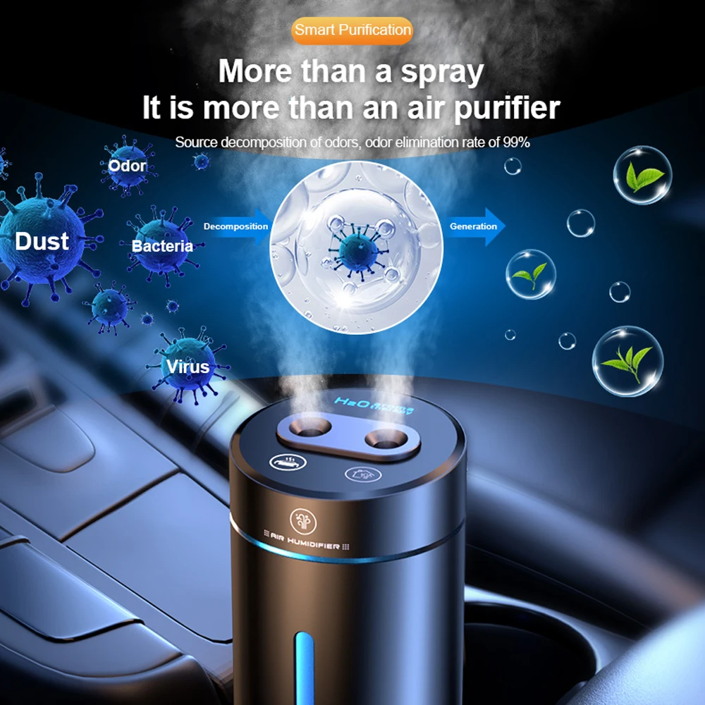 New Upgrade Dual Spray Car Air Humidifier Aluminium Alloy Essential Oils Diffuser Air Freshener For Auto Home Office Accessories images - 6